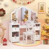 image:imageINFANS Kids Vanity 2 in 1 Princess Makeup Desk amp Chair Set with TriFolding Detachable Mirror Large Storage Shelves Wooden Pretend Play Dressing Table for Girls Cream WhiteCream White