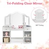 image:imageINFANS Kids Vanity 2 in 1 Princess Makeup Desk amp Chair Set with TriFolding Detachable Mirror Large Storage Shelves Wooden Pretend Play Dressing Table for Girls Cream WhiteWhite Upgrade