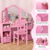 image:imageINFANS Kids Vanity 2 in 1 Princess Makeup Desk amp Chair Set with TriFolding Detachable Mirror Large Storage Shelves Wooden Pretend Play Dressing Table for Girls Cream WhitePink with Cloth Drawer