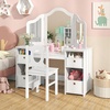 image:imageINFANS Kids Vanity 2 in 1 Princess Makeup Desk amp Chair Set with TriFolding Detachable Mirror Large Storage Shelves Wooden Pretend Play Dressing Table for Girls Cream WhiteCream White