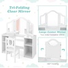 image:imageINFANS Kids Vanity 2 in 1 Princess Makeup Desk amp Chair Set with TriFolding Detachable Mirror Large Storage Shelves Wooden Pretend Play Dressing Table for Girls Cream WhiteWhite with Chair