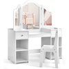 image:imageINFANS Kids Vanity 2 in 1 Princess Makeup Desk amp Chair Set with TriFolding Detachable Mirror Large Storage Shelves Wooden Pretend Play Dressing Table for Girls Cream WhiteWhite Upgrade