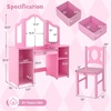 image:imageINFANS Kids Vanity 2 in 1 Princess Makeup Desk amp Chair Set with TriFolding Detachable Mirror Large Storage Shelves Wooden Pretend Play Dressing Table for Girls Cream WhitePink with Cloth Drawer