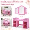 image:imageINFANS Kids Vanity 2 in 1 Princess Makeup Desk amp Chair Set with TriFolding Detachable Mirror Large Storage Shelves Wooden Pretend Play Dressing Table for Girls Cream WhitePink Upgrade