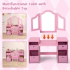 image:imageINFANS Kids Vanity 2 in 1 Princess Makeup Desk amp Chair Set with TriFolding Detachable Mirror Large Storage Shelves Wooden Pretend Play Dressing Table for Girls Cream WhitePink with Cloth Drawer