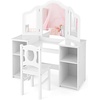 image:imageINFANS Kids Vanity 2 in 1 Princess Makeup Desk amp Chair Set with TriFolding Detachable Mirror Large Storage Shelves Wooden Pretend Play Dressing Table for Girls Cream WhiteWhite with Chair