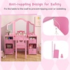 image:imageINFANS Kids Vanity 2 in 1 Princess Makeup Desk amp Chair Set with TriFolding Detachable Mirror Large Storage Shelves Wooden Pretend Play Dressing Table for Girls Cream WhitePink with Cloth Drawer