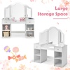 image:imageINFANS Kids Vanity 2 in 1 Princess Makeup Desk amp Chair Set with TriFolding Detachable Mirror Large Storage Shelves Wooden Pretend Play Dressing Table for Girls Cream WhiteWhite Upgrade