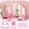image:imageINFANS Kids Vanity 2 in 1 Princess Makeup Desk amp Chair Set with TriFolding Detachable Mirror Large Storage Shelves Wooden Pretend Play Dressing Table for Girls Cream WhitePink with Cloth Drawer