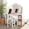 image:imageINFANS Kids Vanity 2 in 1 Princess Makeup Desk amp Chair Set with TriFolding Detachable Mirror Large Storage Shelves Wooden Pretend Play Dressing Table for Girls Cream WhiteWhite with Chair