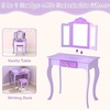 image:imageINFANS Kids Vanity 2 in 1 Wooden Princess Makeup Table and Stool Set with TriFolding Detachable Mirror 10 Accessories Toddler Pretend Beauty Dressing Play for Girls Aged 3Purple