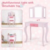 image:imageINFANS Kids Vanity 2 in 1 Wooden Princess Makeup Table and Stool Set with TriFolding Detachable Mirror 10 Accessories Toddler Pretend Beauty Dressing Play for Girls Aged 3Pink