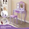 image:imageINFANS Kids Vanity 2 in 1 Wooden Princess Makeup Table and Stool Set with TriFolding Detachable Mirror 10 Accessories Toddler Pretend Beauty Dressing Play for Girls Aged 3Purple