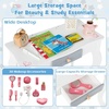image:imageINFANS Kids Vanity 2 in 1 Wooden Princess Makeup Table and Stool Set with TriFolding Detachable Mirror 10 Accessories Toddler Pretend Beauty Dressing Play for Girls Aged 3White