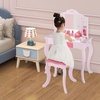 image:imageINFANS Kids Vanity 2 in 1 Wooden Princess Makeup Table and Stool Set with TriFolding Detachable Mirror 10 Accessories Toddler Pretend Beauty Dressing Play for Girls Aged 3Pink