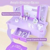 image:imageINFANS Kids Vanity 2 in 1 Wooden Princess Makeup Table and Stool Set with TriFolding Detachable Mirror 10 Accessories Toddler Pretend Beauty Dressing Play for Girls Aged 3Purple