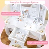 image:imageINFANS Kids Vanity 2 in 1 Wooden Princess Makeup Table and Stool Set with TriFolding Detachable Mirror 10 Accessories Toddler Pretend Beauty Dressing Play for Girls Aged 3Platinum
