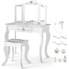 image:imageINFANS Kids Vanity 2 in 1 Wooden Princess Makeup Table and Stool Set with TriFolding Detachable Mirror 10 Accessories Toddler Pretend Beauty Dressing Play for Girls Aged 3Platinum