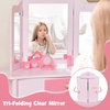 image:imageINFANS Kids Vanity 2 in 1 Wooden Princess Makeup Table and Stool Set with TriFolding Detachable Mirror 10 Accessories Toddler Pretend Beauty Dressing Play for Girls Aged 3Pink