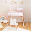 image:imageINFANS Kids Vanity Set 2 in 1 Wooden Princess Makeup Table and Chair with Mirror Storage Drawers Shelf for Little Girls Rabbit Themed Toddler Dressing Desk Beauty Play Set GiftWhite