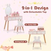 image:imageINFANS Kids Vanity Set 2 in 1 Wooden Princess Makeup Table and Chair with Mirror Storage Drawers Shelf for Little Girls Rabbit Themed Toddler Dressing Desk Beauty Play Set GiftWhite