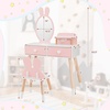 image:imageINFANS Kids Vanity Set 2 in 1 Wooden Princess Makeup Table and Chair with Mirror Storage Drawers Shelf for Little Girls Rabbit Themed Toddler Dressing Desk Beauty Play Set GiftPink