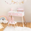 image:imageINFANS Kids Vanity Set 2 in 1 Wooden Princess Makeup Table and Chair with Mirror Storage Drawers Shelf for Little Girls Rabbit Themed Toddler Dressing Desk Beauty Play Set GiftPink