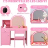 image:imageINFANS Kids Vanity with Lights Princess Makeup Desk with Mirror Jewelry Hanger Fabric Drawers Toddler Table and Chair Set Pretend Play for GirlsPink with Cabinet