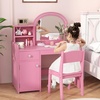 image:imageINFANS Kids Vanity with Lights Princess Makeup Desk with Mirror Jewelry Hanger Fabric Drawers Toddler Table and Chair Set Pretend Play for GirlsPink with Cabinet