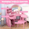 image:imageINFANS Kids Vanity with Lights Princess Makeup Desk with Mirror Jewelry Hanger Fabric Drawers Toddler Table and Chair Set Pretend Play for GirlsPink with Cabinet