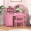 image:imageINFANS Kids Vanity with Lights Princess Makeup Desk with Mirror Jewelry Hanger Fabric Drawers Toddler Table and Chair Set Pretend Play for GirlsPink with Cabinet