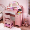 image:imageINFANS Kids Vanity with Lights Princess Makeup Desk with Mirror Jewelry Hanger Fabric Drawers Toddler Table and Chair Set Pretend Play for GirlsPink with Jewelry Stand
