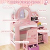 image:imageINFANS Kids Vanity with Lights Princess Makeup Desk with Mirror Jewelry Hanger Fabric Drawers Toddler Table and Chair Set Pretend Play for GirlsPink with Jewelry Stand
