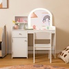 image:imageINFANS Kids Vanity with Lights Princess Makeup Desk with Mirror Jewelry Hanger Fabric Drawers Toddler Table and Chair Set Pretend Play for GirlsWhite with Cabinet