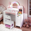 image:imageINFANS Kids Vanity with Lights Princess Makeup Desk with Mirror Jewelry Hanger Fabric Drawers Toddler Table and Chair Set Pretend Play for GirlsWhite with Jewelry Stand