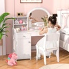 image:imageINFANS Kids Vanity with Lights Princess Makeup Desk with Mirror Jewelry Hanger Fabric Drawers Toddler Table and Chair Set Pretend Play for GirlsWhite with Cabinet