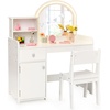 image:imageINFANS Kids Vanity with Lights Princess Makeup Desk with Mirror Jewelry Hanger Fabric Drawers Toddler Table and Chair Set Pretend Play for GirlsWhite with Cabinet