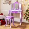 image:imageINFANS Kids Vanity 2 in 1 Wooden Princess Makeup Table and Stool Set with TriFolding Detachable Mirror 10 Accessories Toddler Pretend Beauty Dressing Play for Girls Aged 3Purple