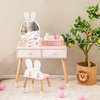 image:imageINFANS Kids Vanity Set 2 in 1 Wooden Princess Makeup Table and Chair with Mirror Storage Drawers Shelf for Little Girls Rabbit Themed Toddler Dressing Desk Beauty Play Set GiftWhite