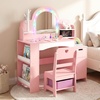 image:imageINFANS Kids Vanity with Lights Princess Makeup Desk with Mirror Jewelry Hanger Fabric Drawers Toddler Table and Chair Set Pretend Play for GirlsPink with Jewelry Stand