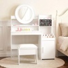 image:imageINFANS Kids Vanity with Lights Princess Makeup Desk with Mirror Storage Shelves Toddler Table and Chair Set Pretend Play for Girls Aged 49Cream White