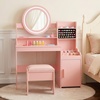 image:imageINFANS Kids Vanity with Lights Princess Makeup Desk with Mirror Storage Shelves Toddler Table and Chair Set Pretend Play for Girls Aged 49Pink