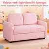 image:imageINFANS Kids Sofa 2 Seat Soft Thick Upholstered Couch with Plush Fabric Solid Wooden Frame Armrest Chair Lounge for Playroom Kids Boys GirlsPink
