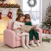 image:imageINFANS Kids Sofa 2 Seat Soft Thick Upholstered Couch with Plush Fabric Solid Wooden Frame Armrest Chair Lounge for Playroom Kids Boys GirlsPink