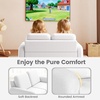 image:imageINFANS Kids Sofa 2 Seat Soft Thick Upholstered Couch with Plush Fabric Solid Wooden Frame Armrest Chair Lounge for Playroom Kids Boys GirlsWhite