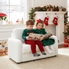 image:imageINFANS Kids Sofa 2 Seat Soft Thick Upholstered Couch with Plush Fabric Solid Wooden Frame Armrest Chair Lounge for Playroom Kids Boys GirlsWhite