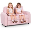 image:imageINFANS Kids Sofa 2 Seat Soft Thick Upholstered Couch with Plush Fabric Solid Wooden Frame Armrest Chair Lounge for Playroom Kids Boys GirlsPink