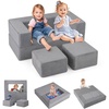 image:imageINFANS Modular Kids Play Couch Toddler Sectional Fort Building Sofa for Playroom Bedroom Convertible Soft Foam Furniture Playset and Floor Cushion for Boys and Girls PinkGrey