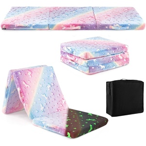 image:imageINFANS Foldable Floor Mattress for Kids Glow in Dark TriFolding Nap Mat for Sleeping Daycare Portable Foam Mattress Floor Futon Bed with Washable Cover Storage BagPink Glowing Unicorn