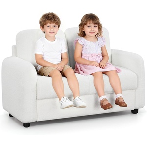 image:imageINFANS Kids Sofa 2 Seat Soft Thick Upholstered Couch with Plush Fabric Solid Wooden Frame Armrest Chair Lounge for Playroom Kids Boys GirlsWhite